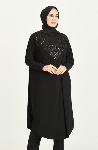 ملابس نسائية بمقاسات كبيرة تونيك بأكمام واسعة وقصة كبيرة الحجم 7124 أسود 7124.siyah