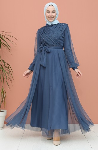 Indigo Hijab Evening Dress 81778-02