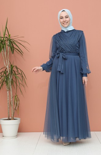 Indigo Hijab Evening Dress 81778-02