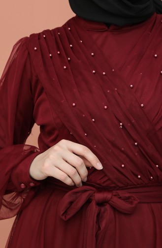 Claret Red Hijab Evening Dress 81778-04