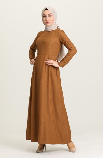 Pile Detaylı Elbise 3253-04 Camel
