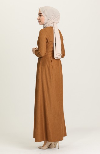 Pile Detaylı Elbise 3253-04 Camel