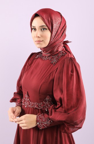 Simli Jakarlı Abiye Eşarp 15257-03 Bordo