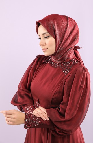 Simli Jakarlı Abiye Eşarp 15257-03 Bordo