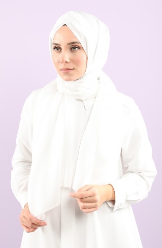 Üç Bant Şifon Şal 1156-10 Beyaz