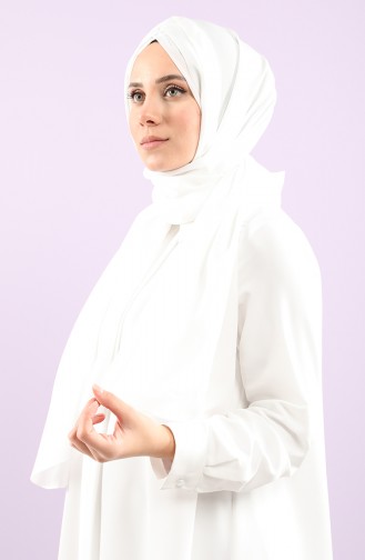 Üç Bant Şifon Şal 1156-10 Beyaz