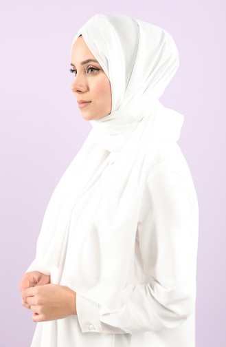 Üç Bant Şifon Şal 1156-10 Beyaz
