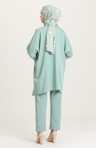 Düğmeli Tunik Pantolon İkili Takım 1409-05 Mint Yeşili