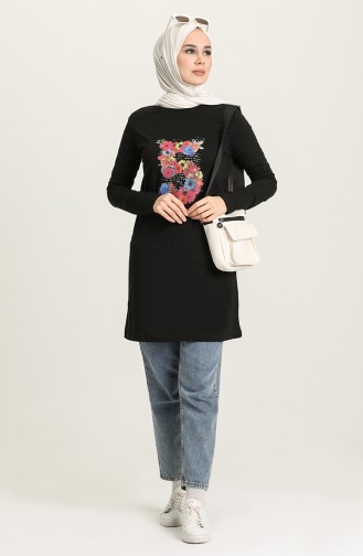 Baskılı Tunik 6024-01 Siyah