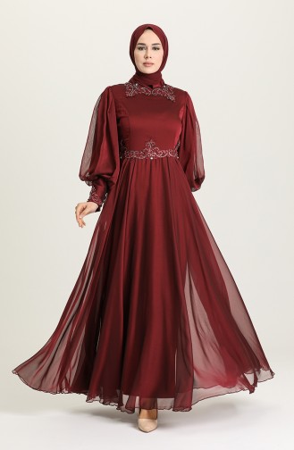 Claret Red Hijab Evening Dress 52779-05
