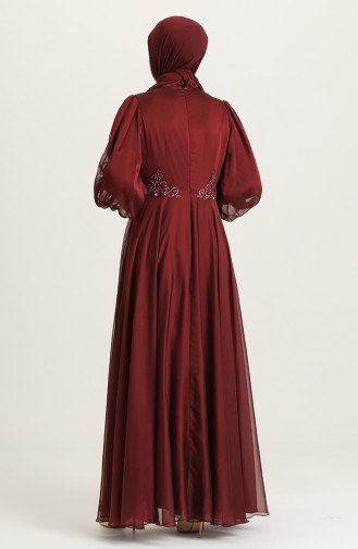 Claret Red Hijab Evening Dress 52779-05