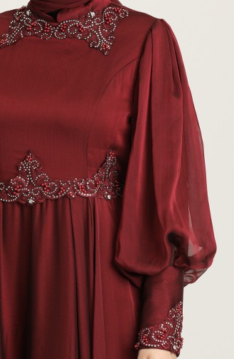 Claret Red Hijab Evening Dress 52779-05