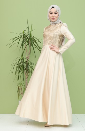 Beige Hijab Evening Dress 7279-01