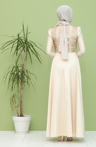 Beige Hijab Evening Dress 7279-01