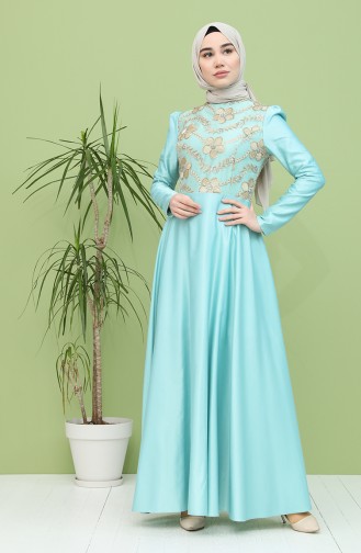 Mint Green Hijab Evening Dress 7279-03