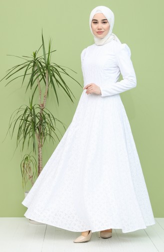Weiß Hijab-Abendkleider 7286-01