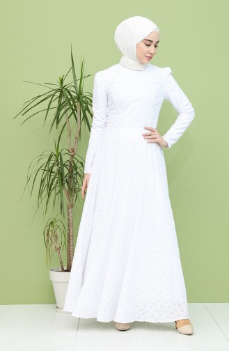 Weiß Hijab-Abendkleider 7286-01