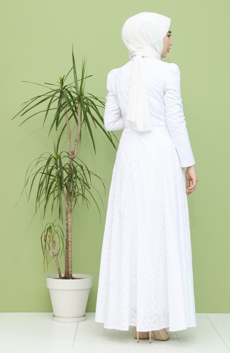 White Hijab Evening Dress 7286-01