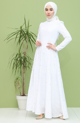 White Hijab Evening Dress 7287-01