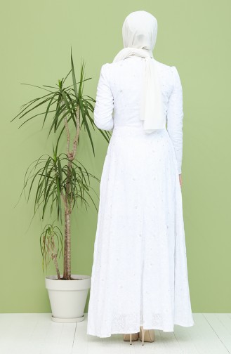 White Hijab Evening Dress 7287-01