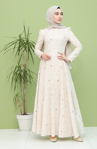 Astarlı Kloş Abiye Elbise 7287-02 Bej