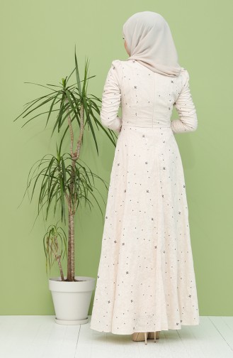 Astarlı Kloş Abiye Elbise 7287-02 Bej
