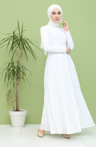 White Hijab Evening Dress 7289-02