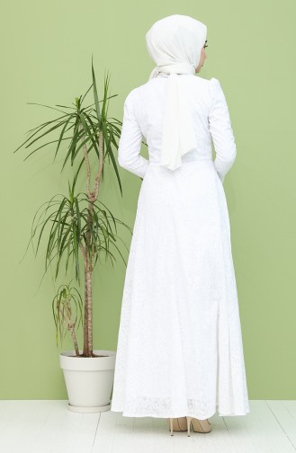 White Hijab Evening Dress 7289-02