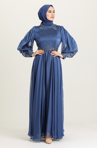 Indigo Hijab Evening Dress 52779-01