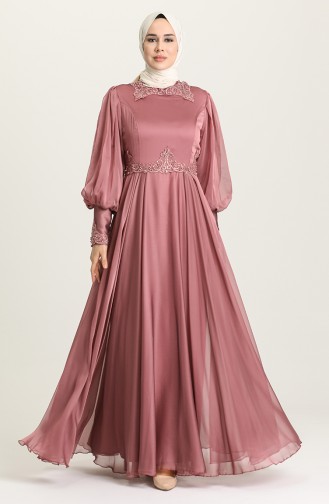 Dusty Rose Hijab Evening Dress 52779-03