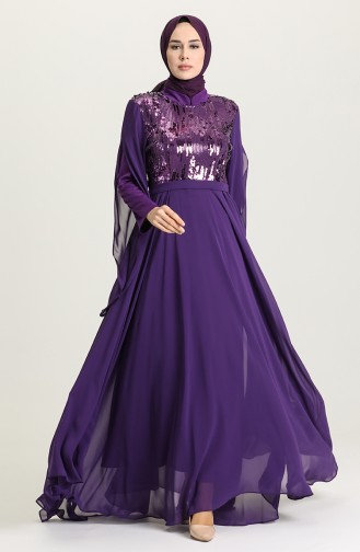Purple Hijab Evening Dress 0957-01