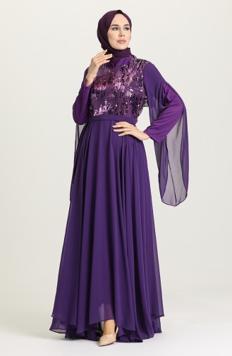 Purple Hijab Evening Dress 0957-01