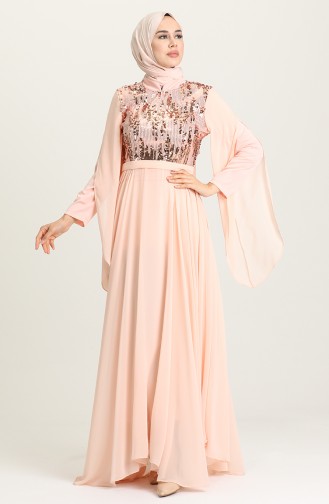 Salmon Hijab Evening Dress 0957-02