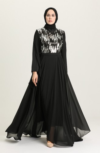 Black Hijab Evening Dress 0957-03