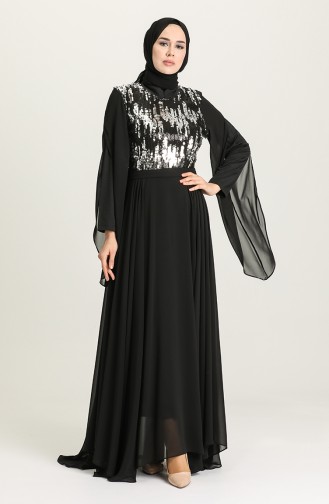 Black Hijab Evening Dress 0957-03
