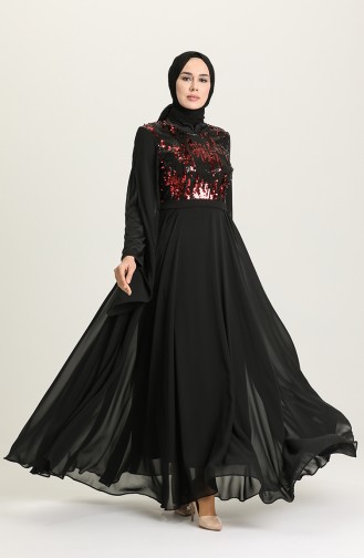 Claret Red Hijab Evening Dress 0957-05