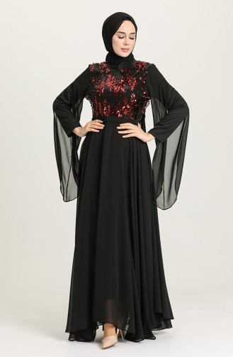 Claret Red Hijab Evening Dress 0957-05