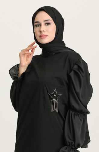 Broşlu Tunik 0113-01 Siyah