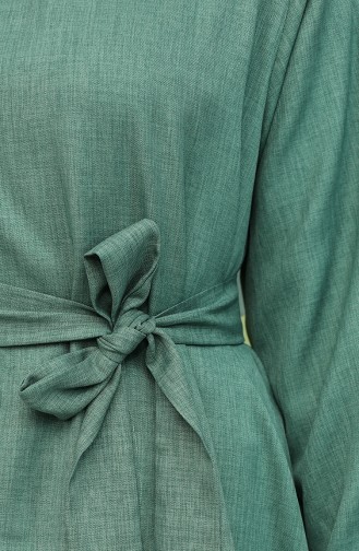 Keten Kuşaklı Tunik Pantolon İkili Takım 2042-02 Yeşil