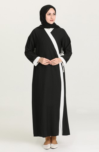 Kuşaklı Namaz Elbisesi 7600-02 Siyah