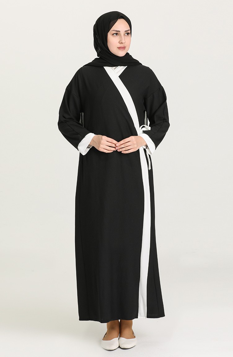 Kuşaklı Namaz Elbisesi 7600-02 Siyah