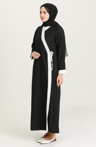 Kuşaklı Namaz Elbisesi 7600-02 Siyah