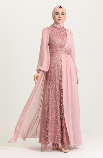 Powder Hijab Evening Dress 5408-01