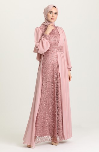 Powder Hijab Evening Dress 5408-01