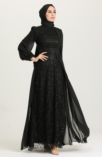 Black Hijab Evening Dress 5408-02