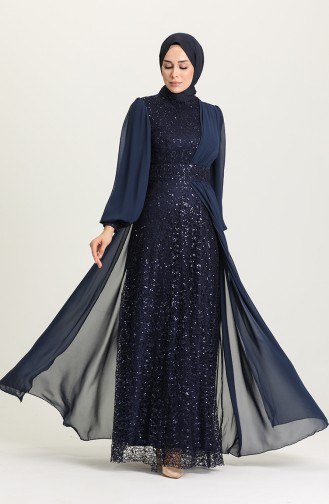 Navy Blue İslamitische Avondjurk 5408-03