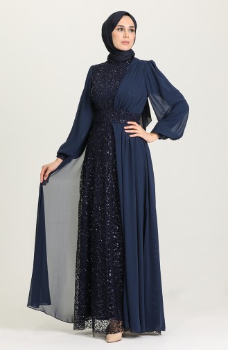 Navy Blue İslamitische Avondjurk 5408-03