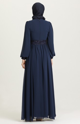 Navy Blue Hijab Evening Dress 5408-03