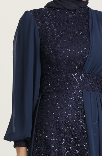 Navy Blue Hijab Evening Dress 5408-03