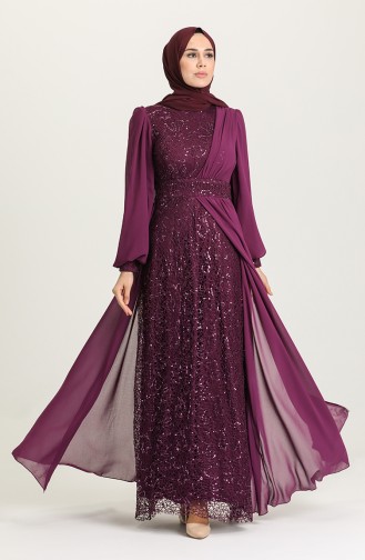 Plum Hijab Evening Dress 5408-05